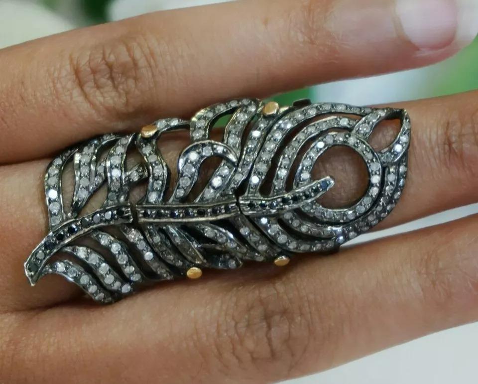 Pave Diamond Peacock Feather Ring 925 Silver Knuckle Ring 14k Gold Gift Ring
Light weight can be worn everyday

Additional information:
Condition: New without tags: A brand-new, unused, and unworn item (including handmade items) that is not in