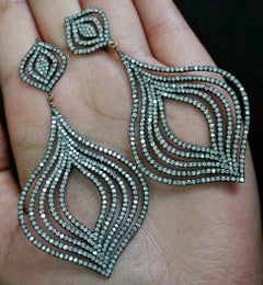 Pave Diamond Pear Shape Earring 925 Silver Diamond 14k Gold