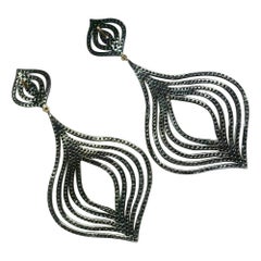 Boucles d'oreilles en forme de poire en argent 925 diamants pavés et or 14 carats