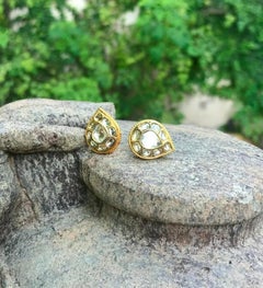 Pave Diamond Pear Shape Earring Rosecut Diamond in 14K Gold