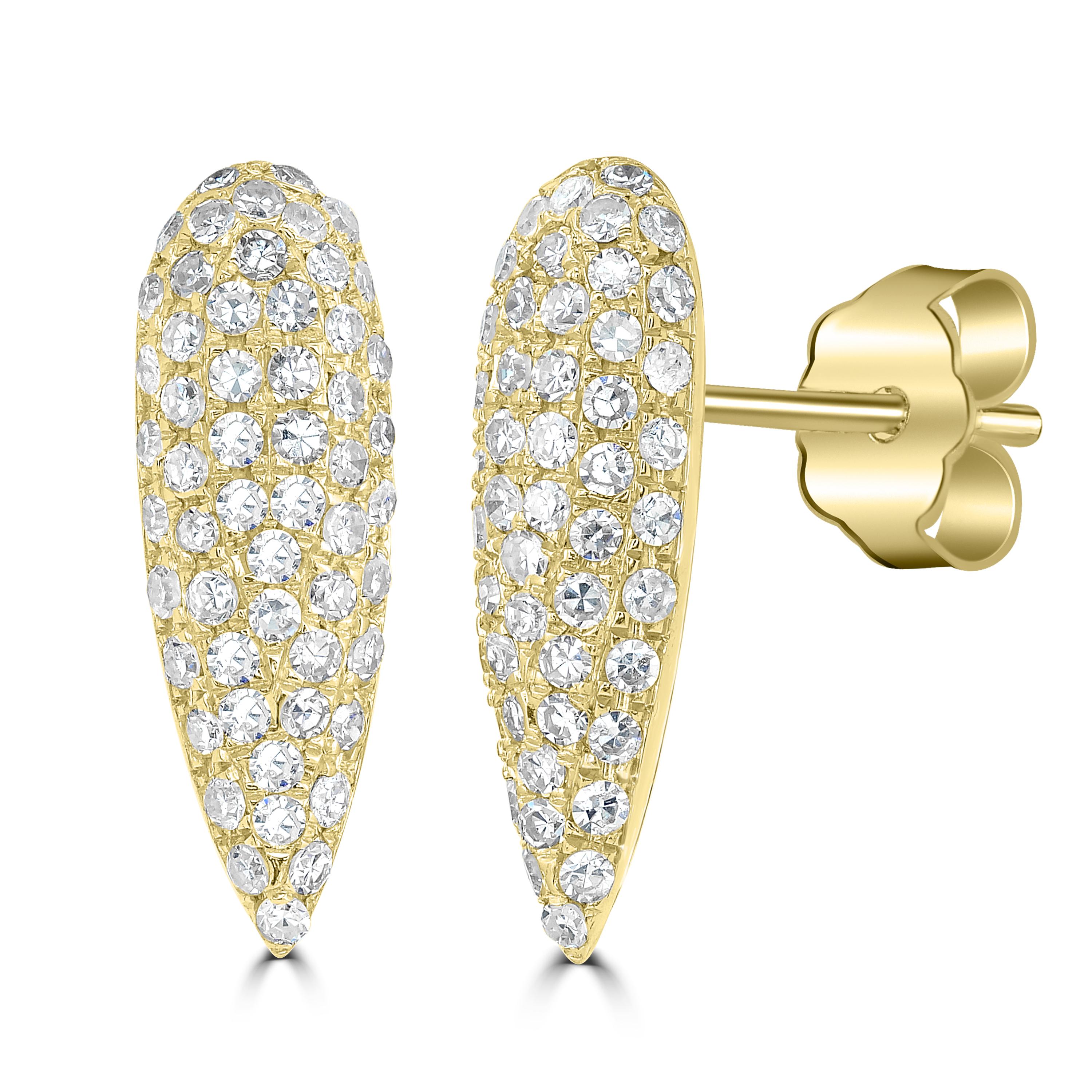 One of kind pear-shaped studs featured with 118 pave diamonds. Crafted in 14K yellow gold these come with clutch backs by Luxle.
Please follow the Luxury Jewels storefront to view the latest collections & exclusive one of a kind pieces. Luxury