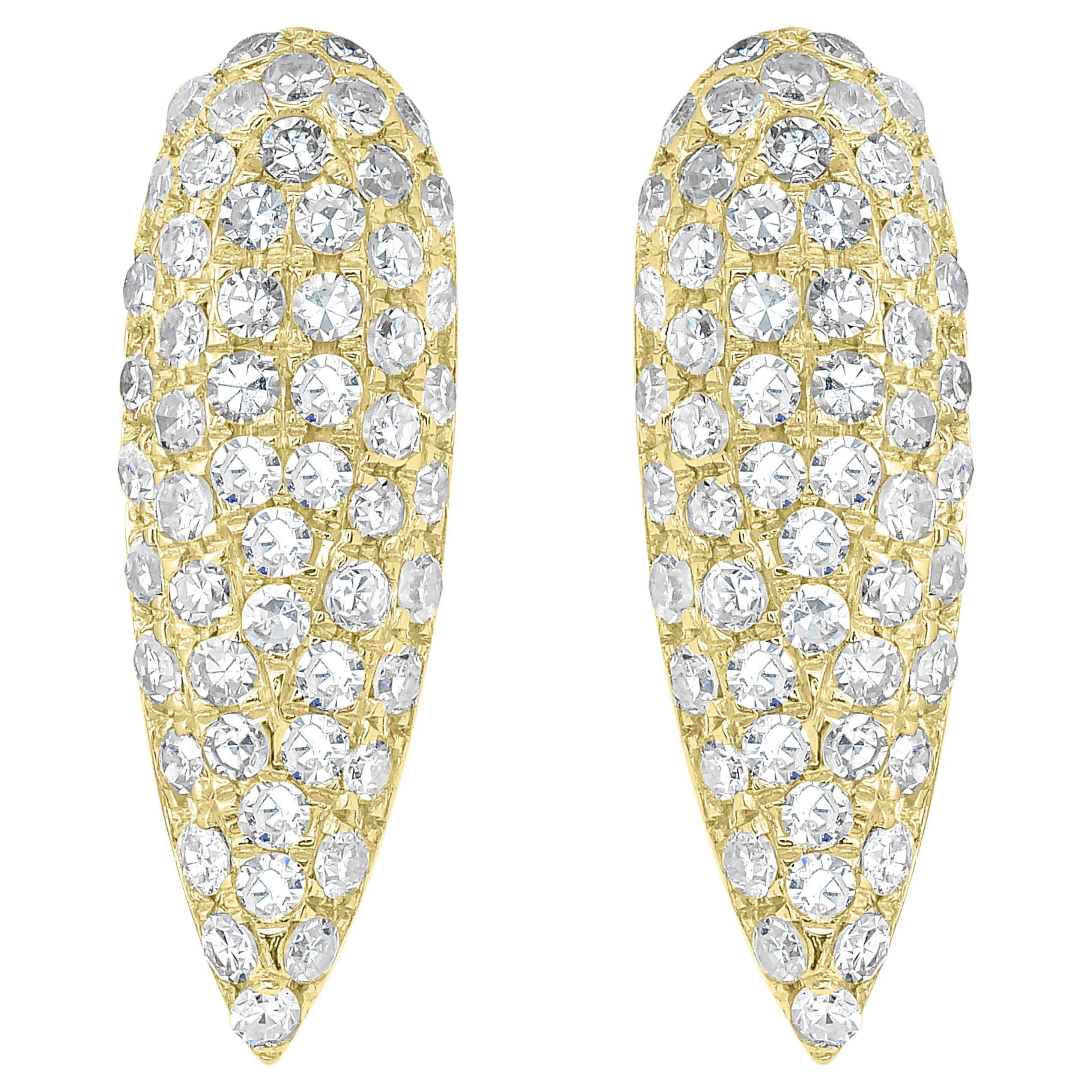 Luxle Clous d'oreilles en or jaune 14 carats avec diamants ronds pavés en forme de poire
