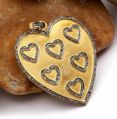 Pave Diamond Pendant 925 Silver Two Tone Heart Pendant Handmade Pendant Gift.