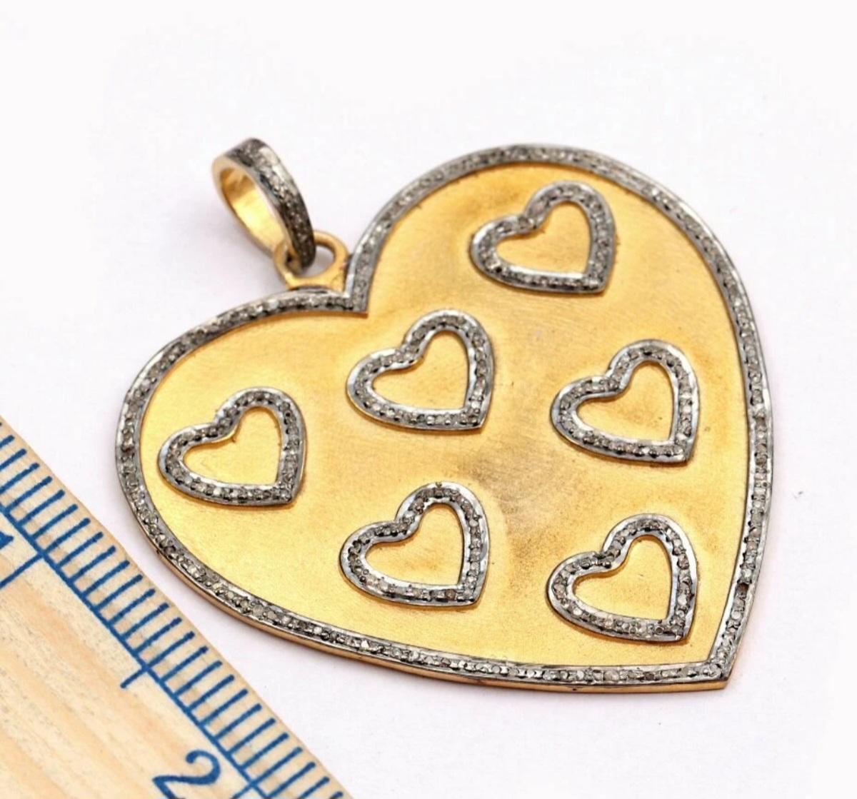 Taille ronde Pendentif diamant pavé pendentif coeur en argent 925 bicolore pendentif fait main cadeau. en vente