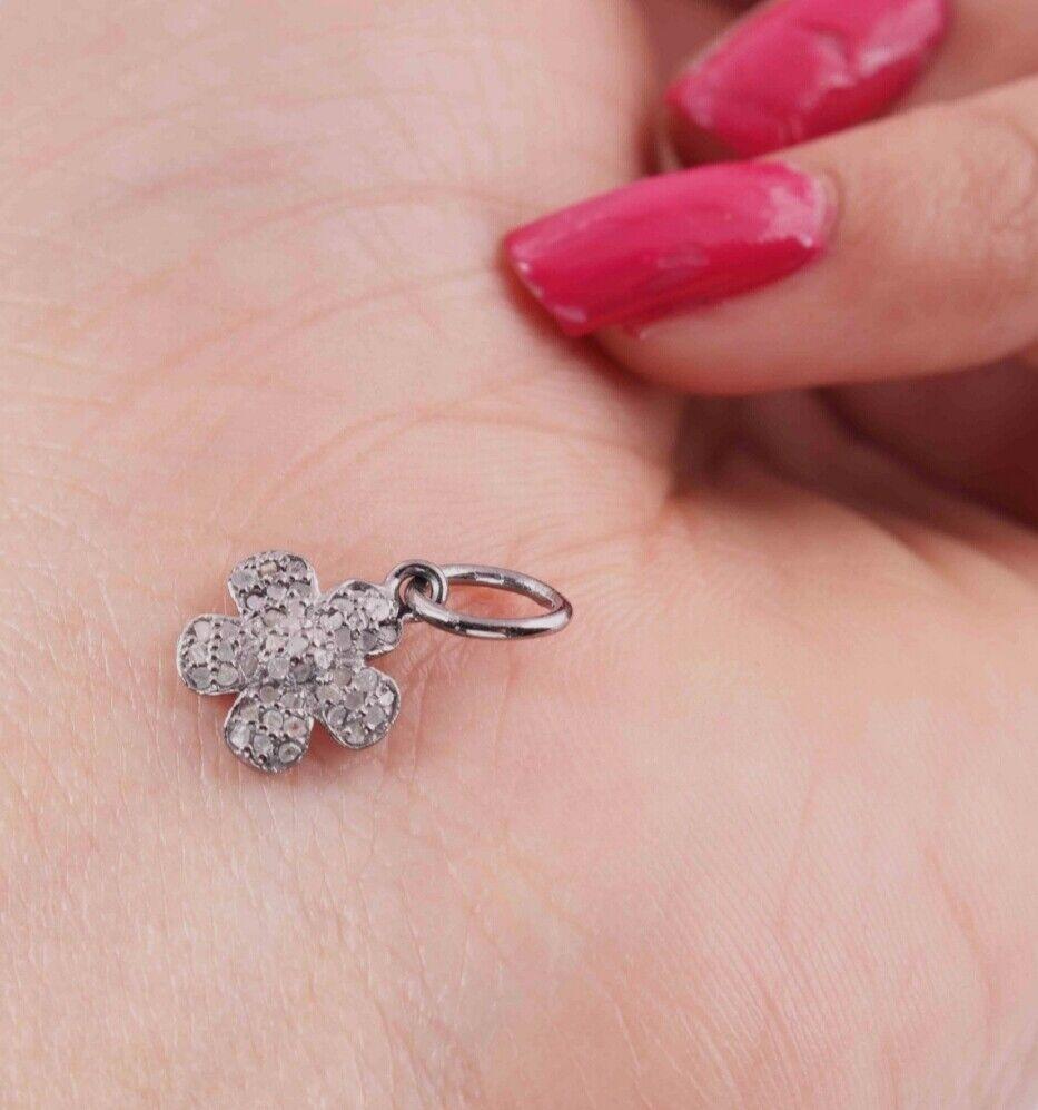 Art Deco Pave diamond pendant 925 sterling silver flower shape pendant jewelery findings For Sale