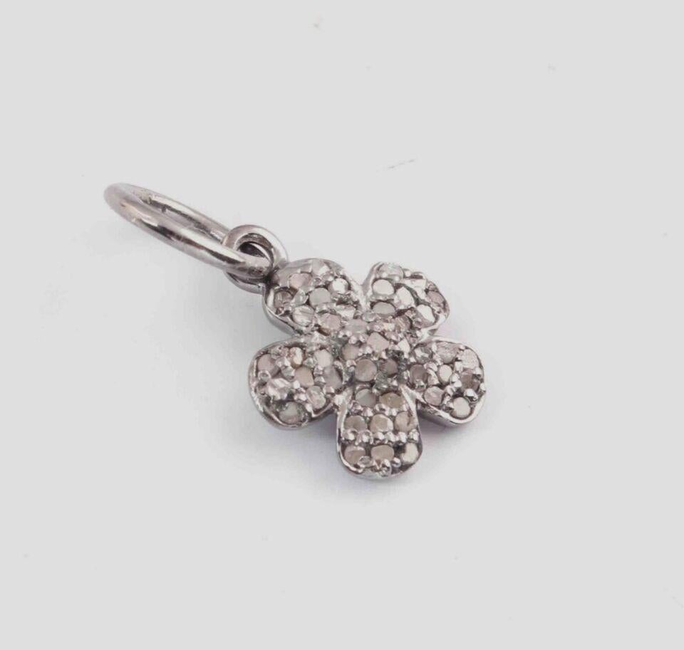 Women's or Men's Pave diamond pendant 925 sterling silver flower shape pendant jewelery findings For Sale
