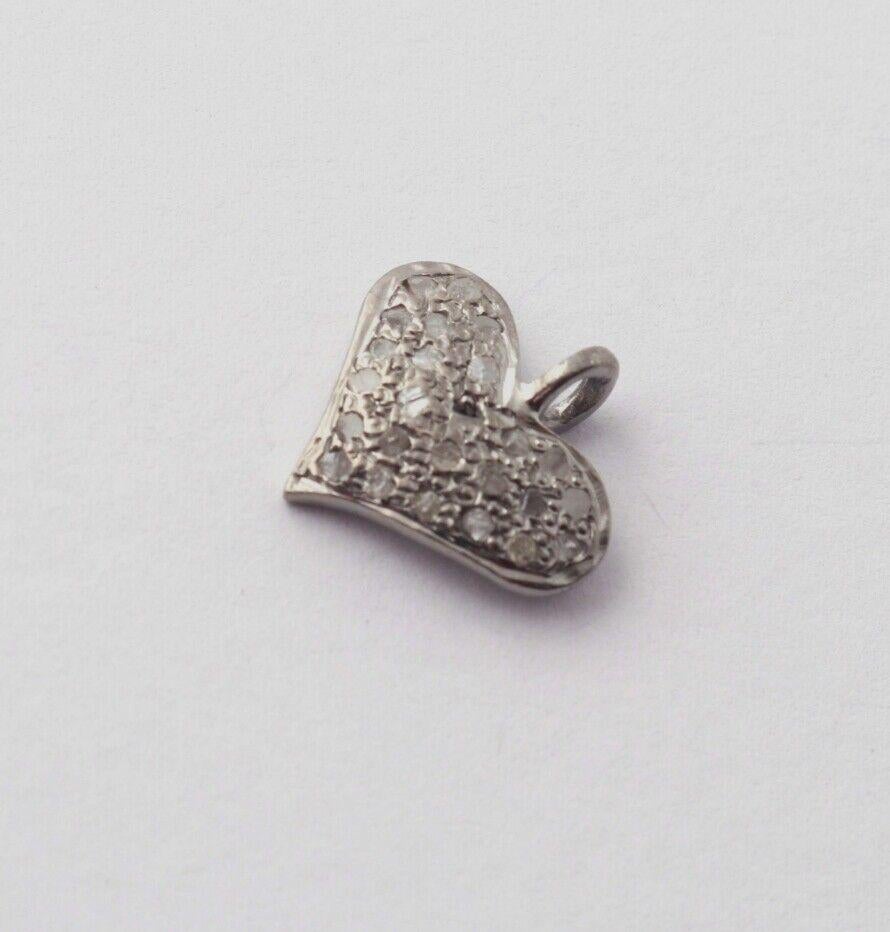 Art Deco Pave diamond pendant 925 sterling silver heart shape pendant diamond pendants. For Sale