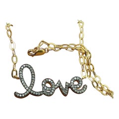 Pave Diamond Pendant 925 Sterling Silver Love Necklace 14k Gold Pendant For Her.
