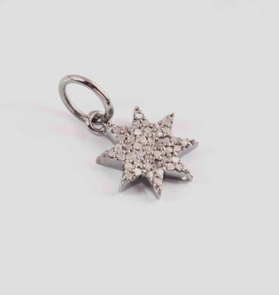 Pave diamond pendant 925 sterling silver sun star shape charm diamond pendant. For Sale 4