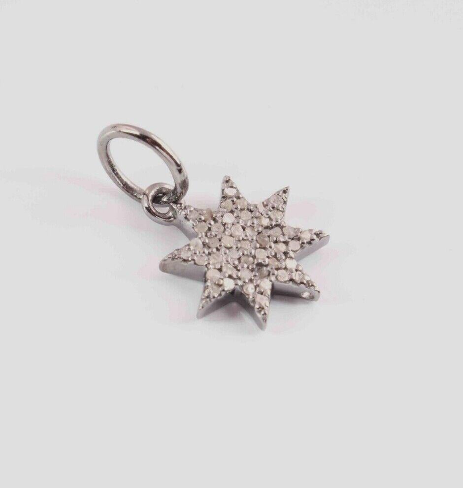 Colgante de diamantes con pavé Colgante de diamantes en forma de estrella solar de plata de ley 925. 4