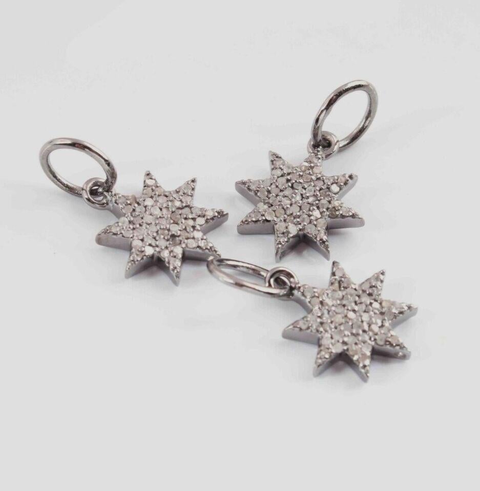 Art Deco Pave diamond pendant 925 sterling silver sun star shape charm diamond pendant. For Sale