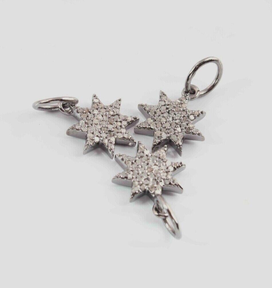 Uncut Pave diamond pendant 925 sterling silver sun star shape charm diamond pendant. For Sale