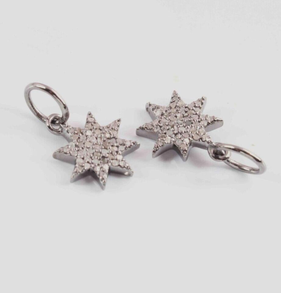 Women's or Men's Pave diamond pendant 925 sterling silver sun star shape charm diamond pendant. For Sale