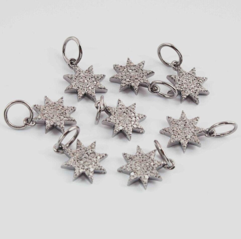 Pave diamond pendant 925 sterling silver sun star shape charm diamond pendant. For Sale 1
