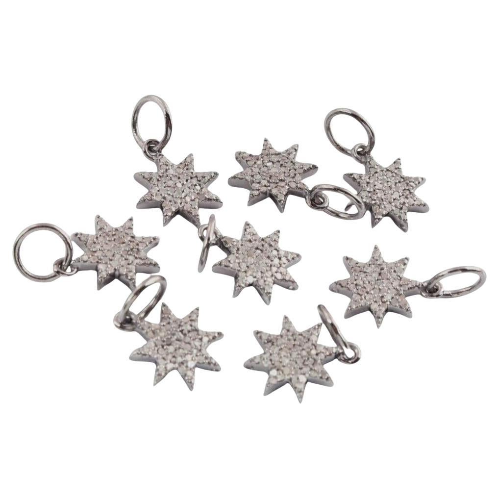 Pave diamond pendant 925 sterling silver sun star shape charm diamond pendant. For Sale
