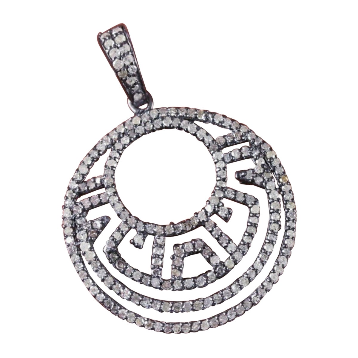 Pave Diamond Pendant Findings 925 Sterling Silver Round Handmade Pendant. For Sale