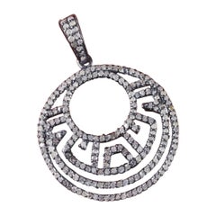 Ciondolo con pavé di diamanti in argento Sterling 925 Ciondolo rotondo fatto a mano.