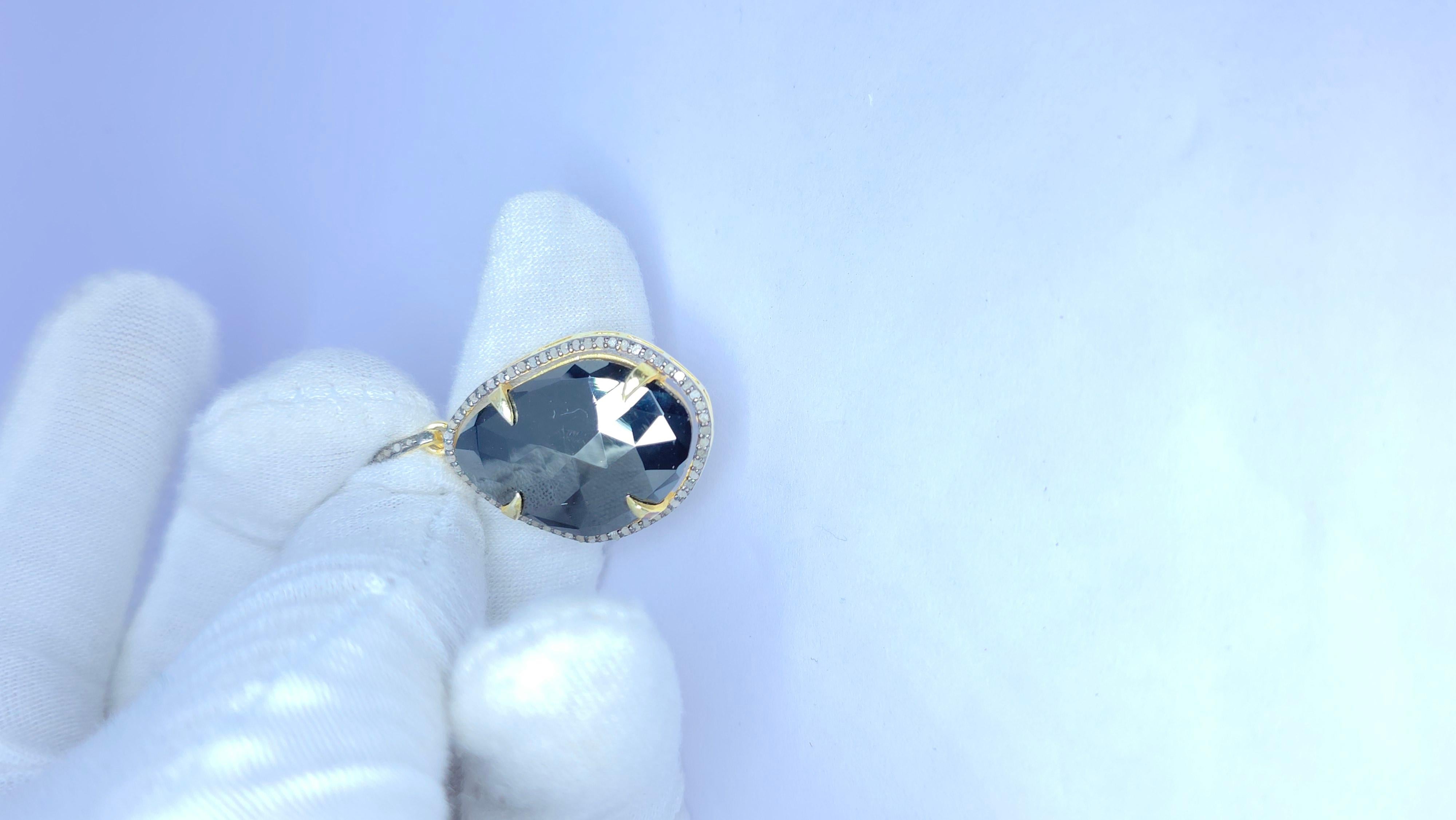 Pave Diamond Pendant With Natural Spinel 925 Silver Antique Pendant. For Sale 4