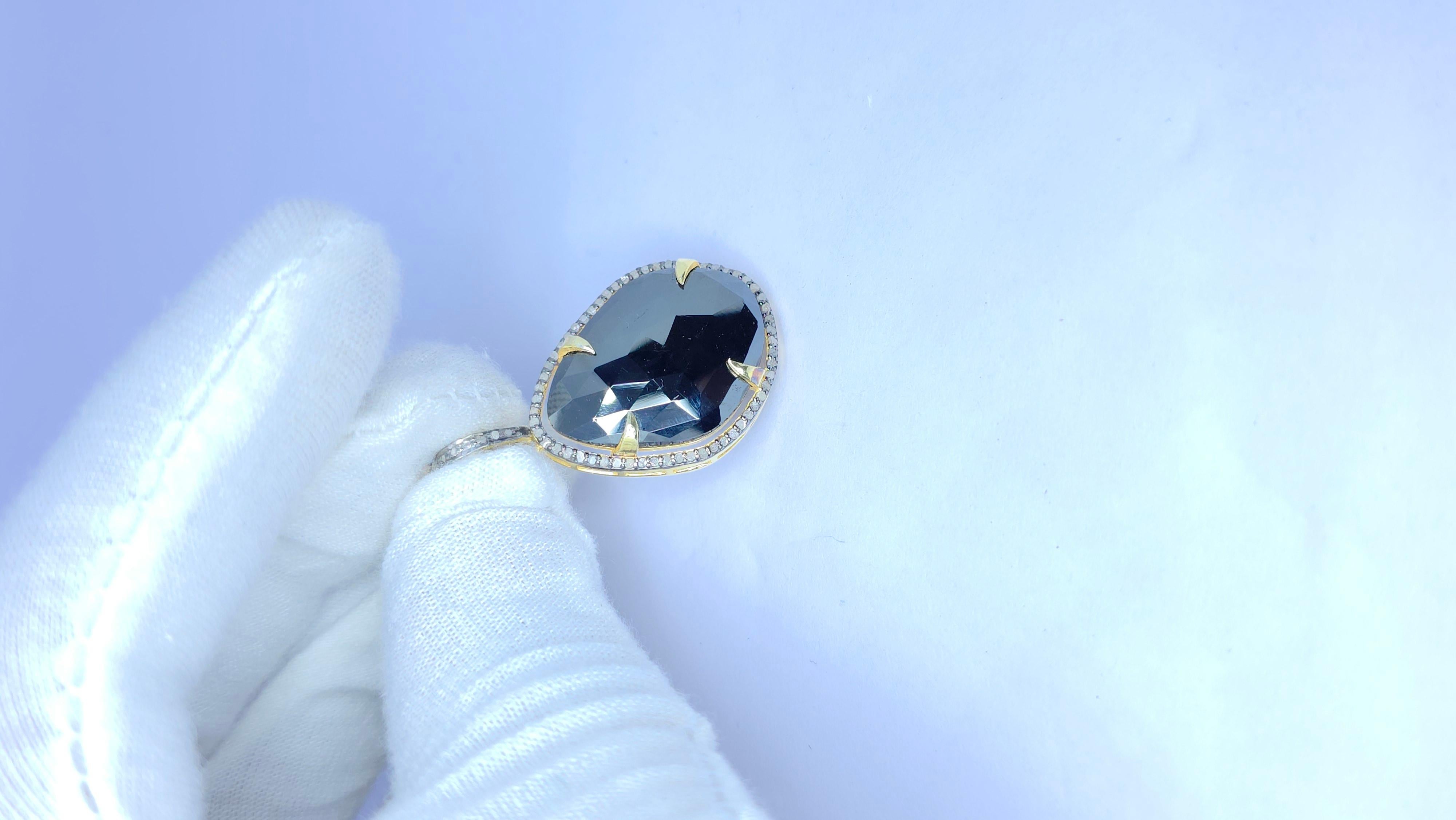 Pave Diamond Pendant With Natural Spinel 925 Silver Antique Pendant. For Sale 5