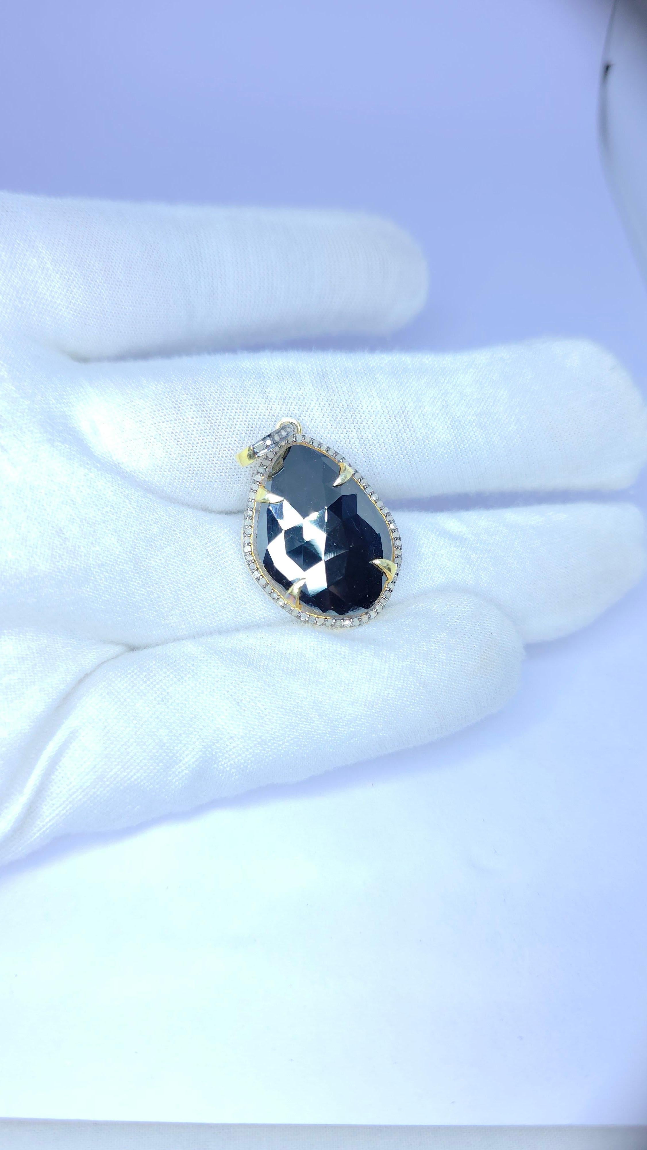 Contemporary Pave Diamond Pendant With Natural Spinel 925 Silver Antique Pendant. For Sale
