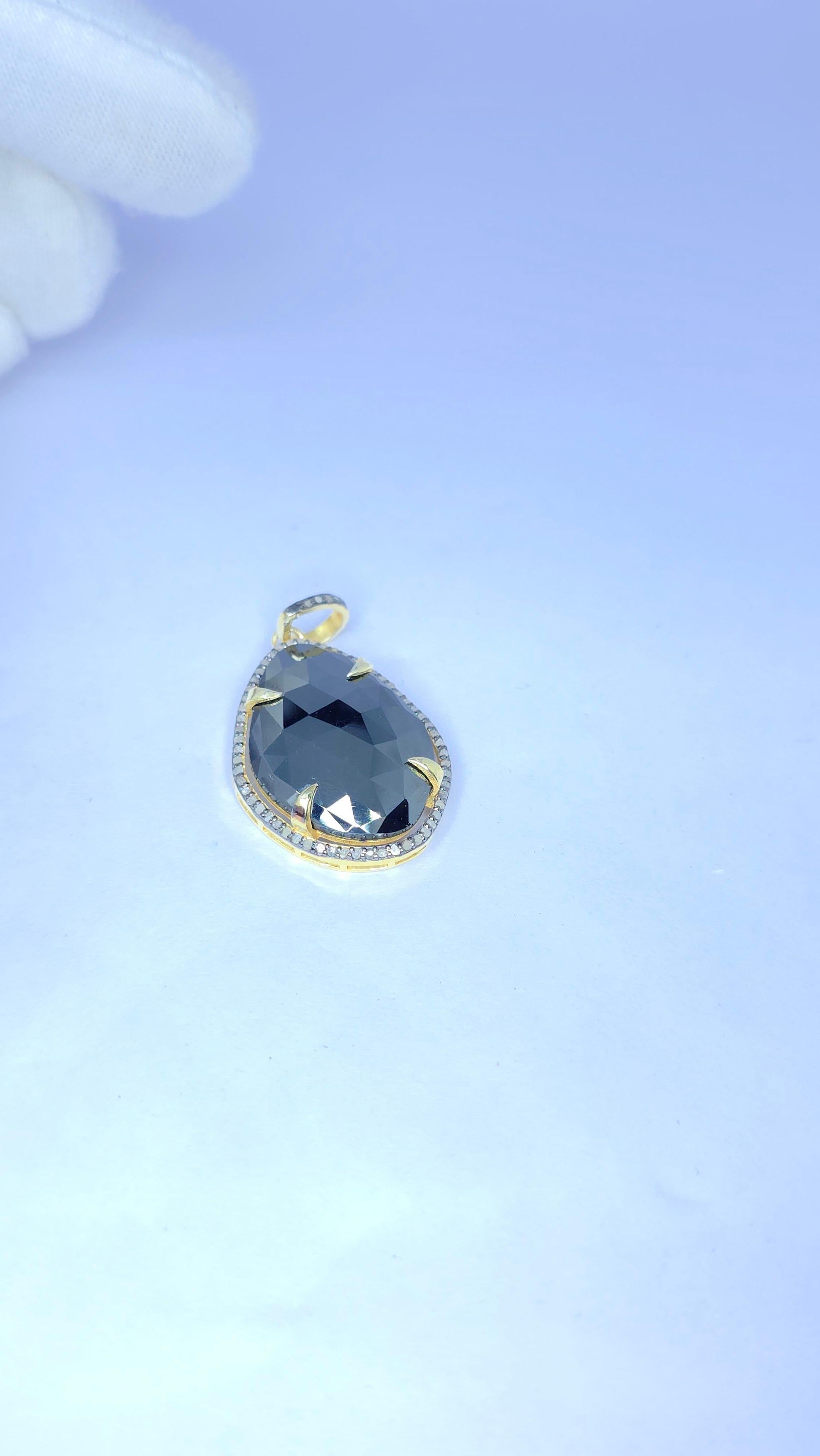 Rose Cut Pave Diamond Pendant With Natural Spinel 925 Silver Antique Pendant. For Sale