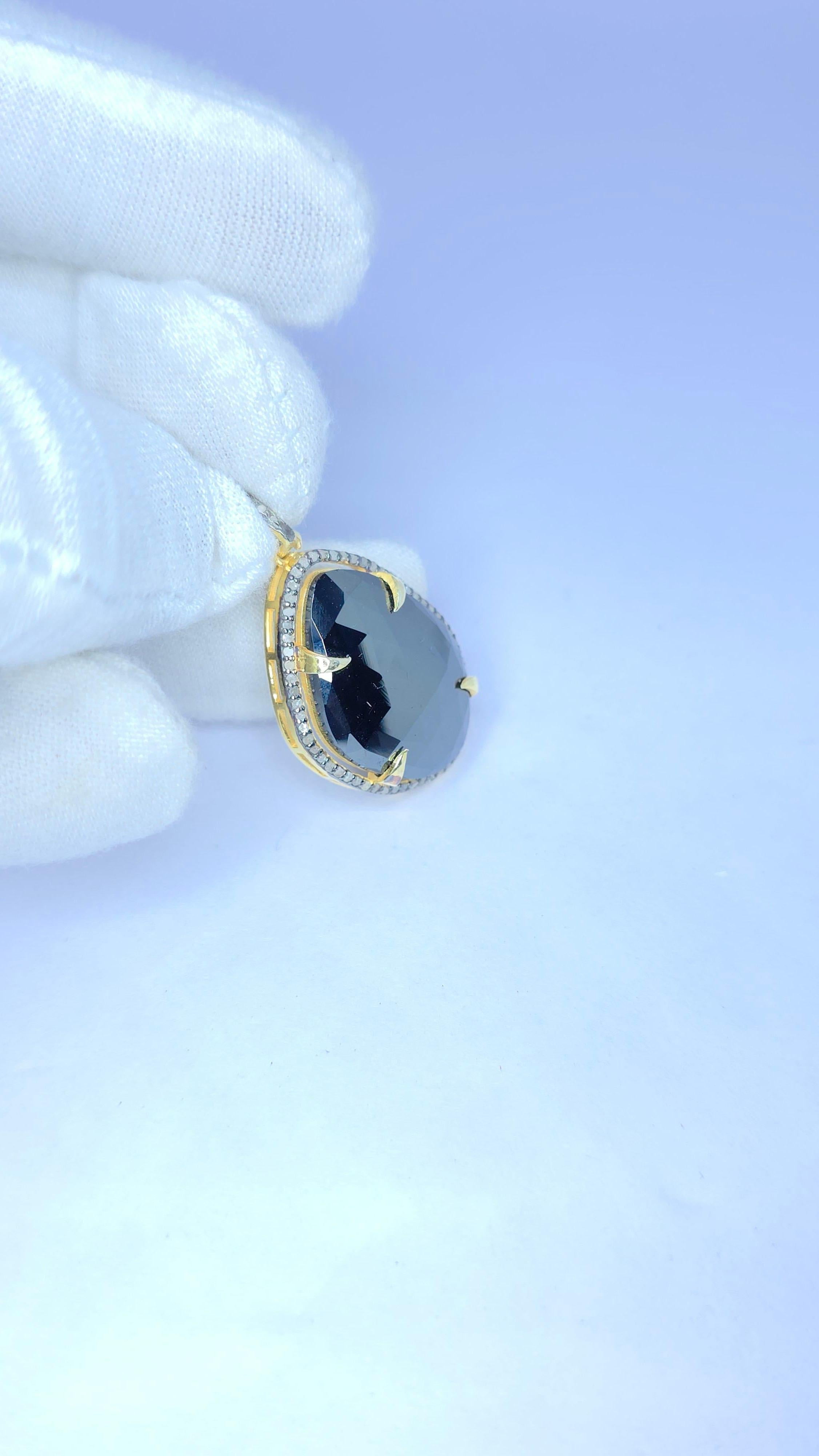 Women's or Men's Pave Diamond Pendant With Natural Spinel 925 Silver Antique Pendant. For Sale