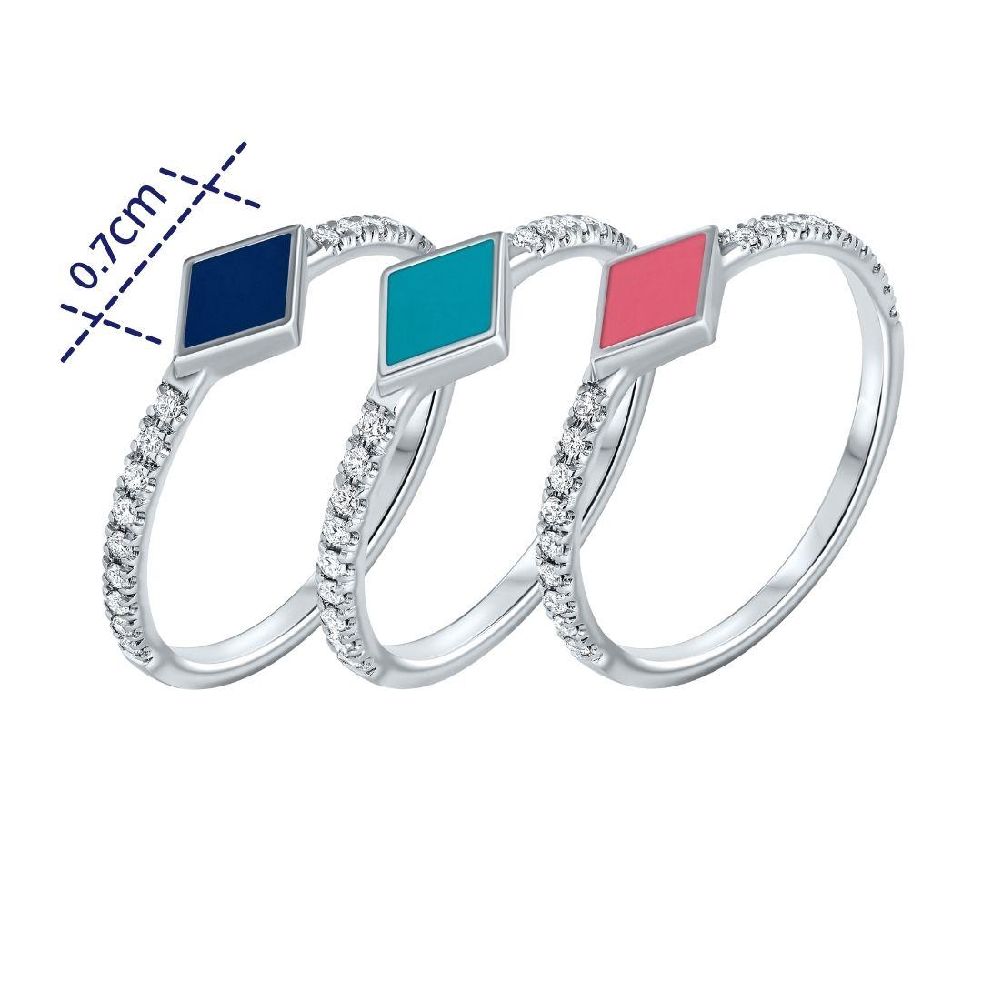 For Sale:  Pave Diamond Pink Enamel Rhombus Ring in 14K White Gold, Shlomit Rogel 2