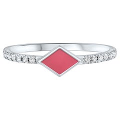Pave Diamond Pink Enamel Rhombus Ring in 14K White Gold, Shlomit Rogel