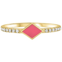 Pave Diamond Pink Enamel Rhombus Ring in 14K Yellow Gold, Shlomit Rogel