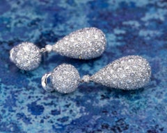 Pave Diamond Platinum Drop Earrings