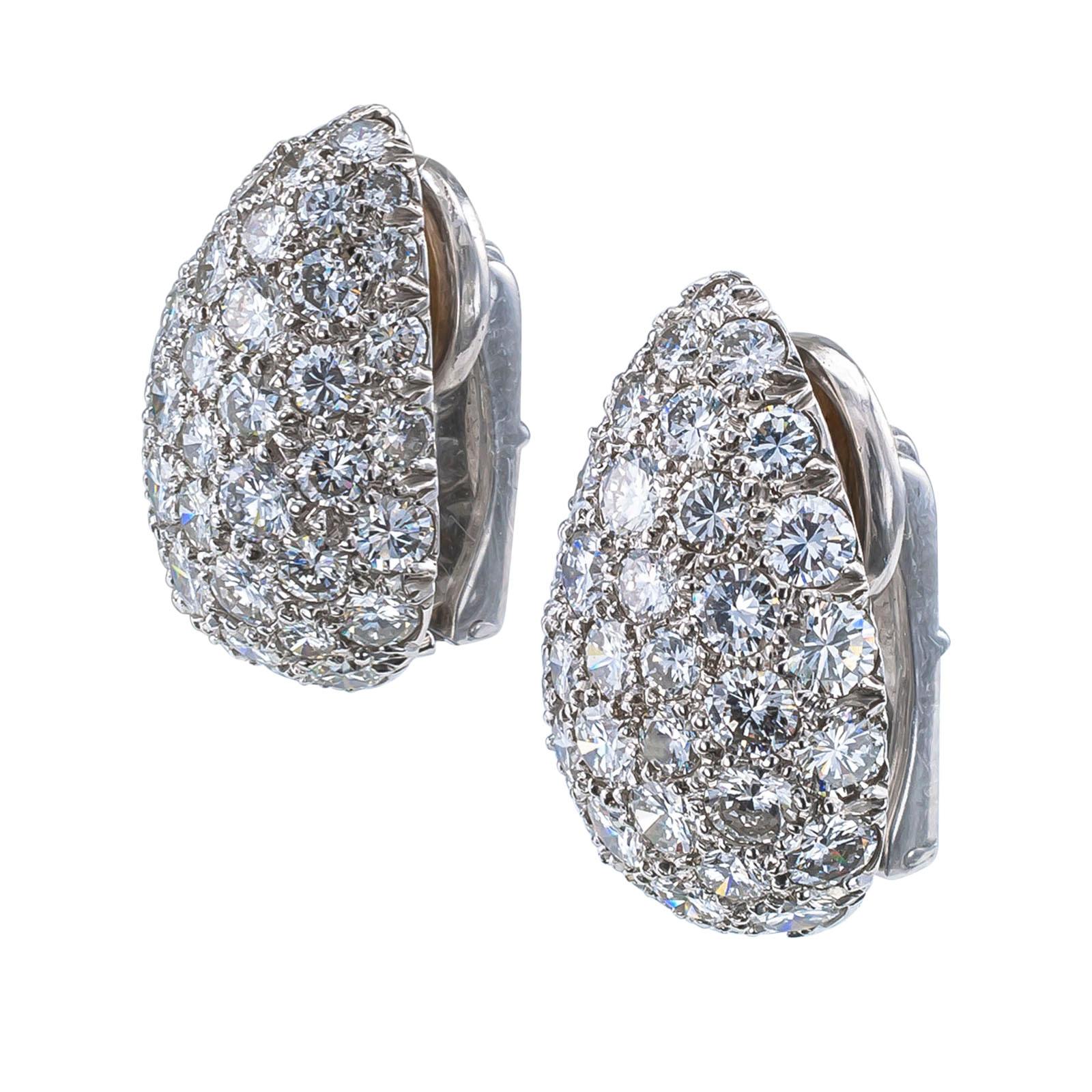 Modern Pave Diamond Platinum White Gold Ear Clips