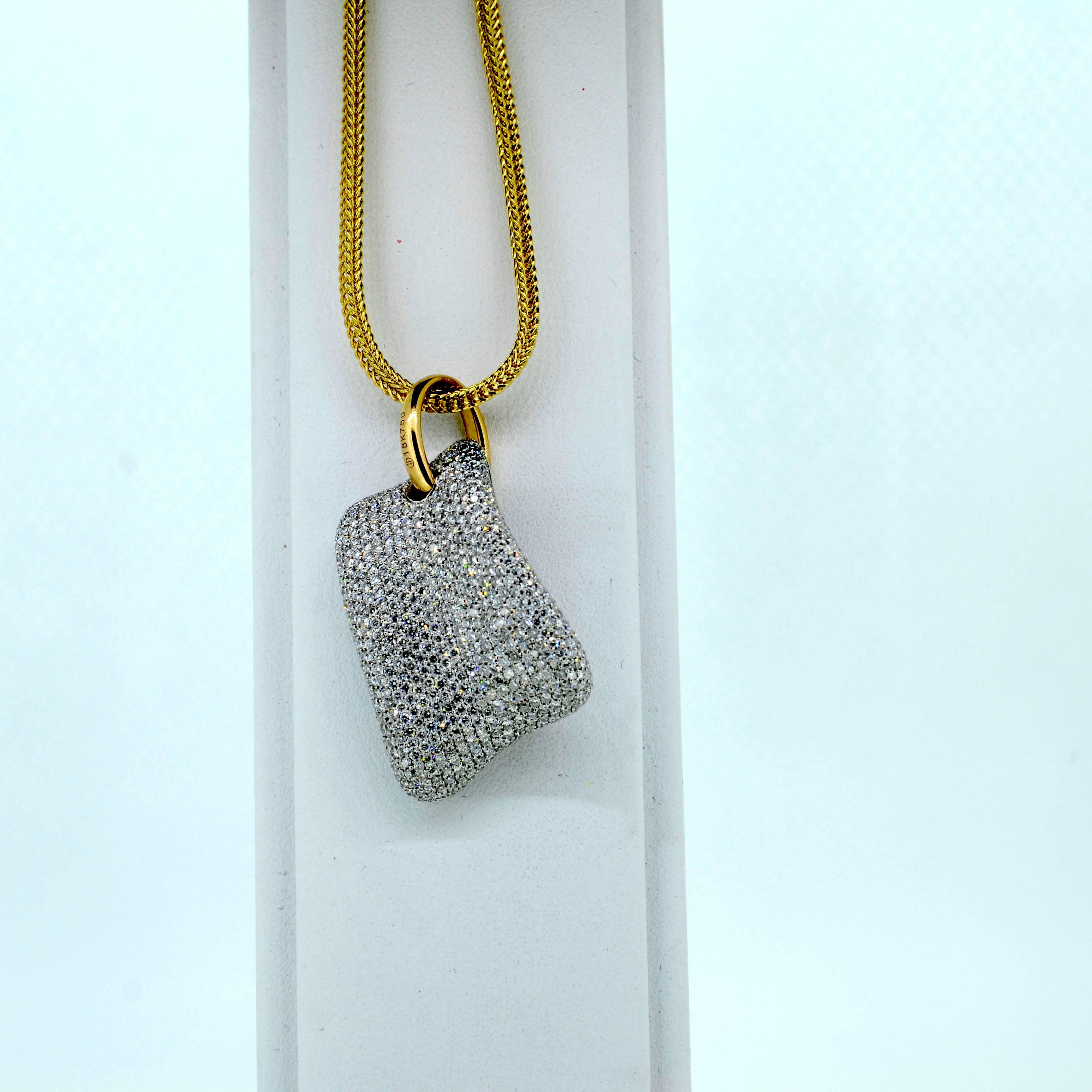 Pave Diamond Puff Pillow Pendant In New Condition For Sale In Highlands, NC