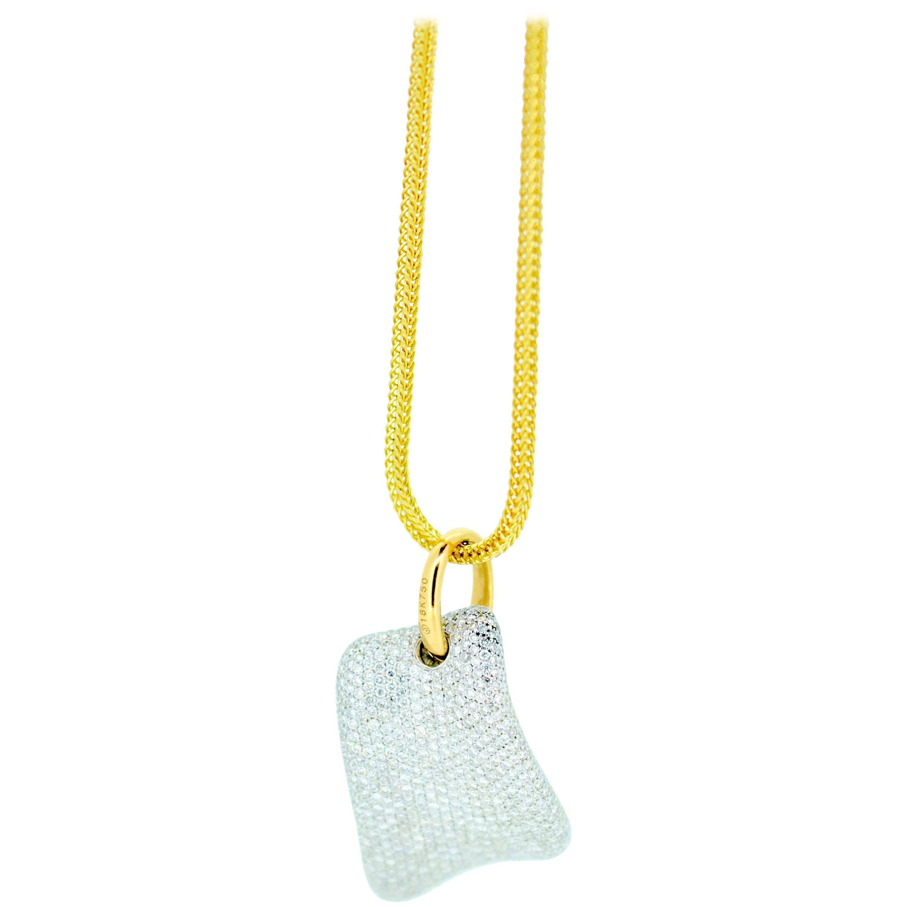 Pave Diamond Puff Pillow Pendant For Sale