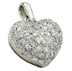 Pavé Diamond Puffy Heart Pendant in Polished 18 Karat White Gold