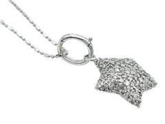 Pavé Diamond Puffy Star Pendant Necklace in Polished 14 Karat White Gold