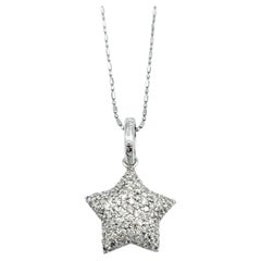 Pavé Diamant Puffy Star Anhänger Halskette aus poliertem 14 Karat Weißgold