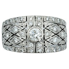 Pavé Diamond Quilted Design Cutout Band Ring with Milgrain, 14 Karat White Gold