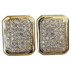 Pave Diamond Rectangular Button Earrings 1.74 carat total in 18k Yellow Gold