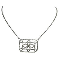Pave Diamond Rectangular Pendant On White Gold Chain Necklace