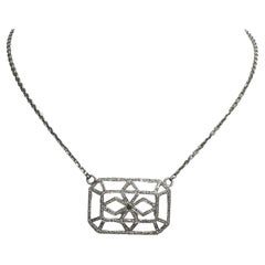 Pave Diamond Rectangular Pendant On White Gold Chain Necklace