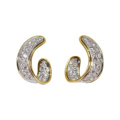Pave Diamond Ribbon Hoop Earrings 2.01Ctw 18K White & Yellow Gold