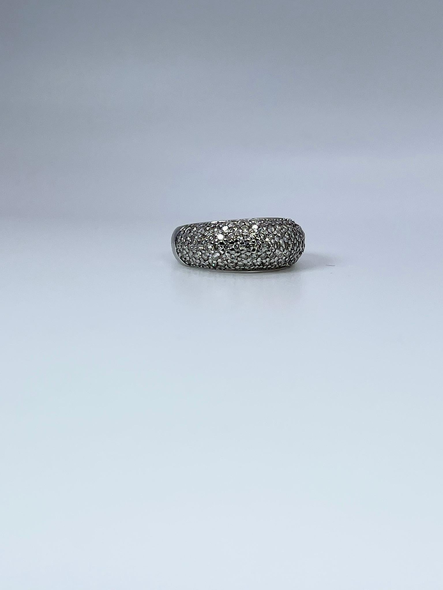 Modernist Pave Diamond Ring 14kt White Gold Wedding Band Stacking Luxury Pave Diamond Ring For Sale