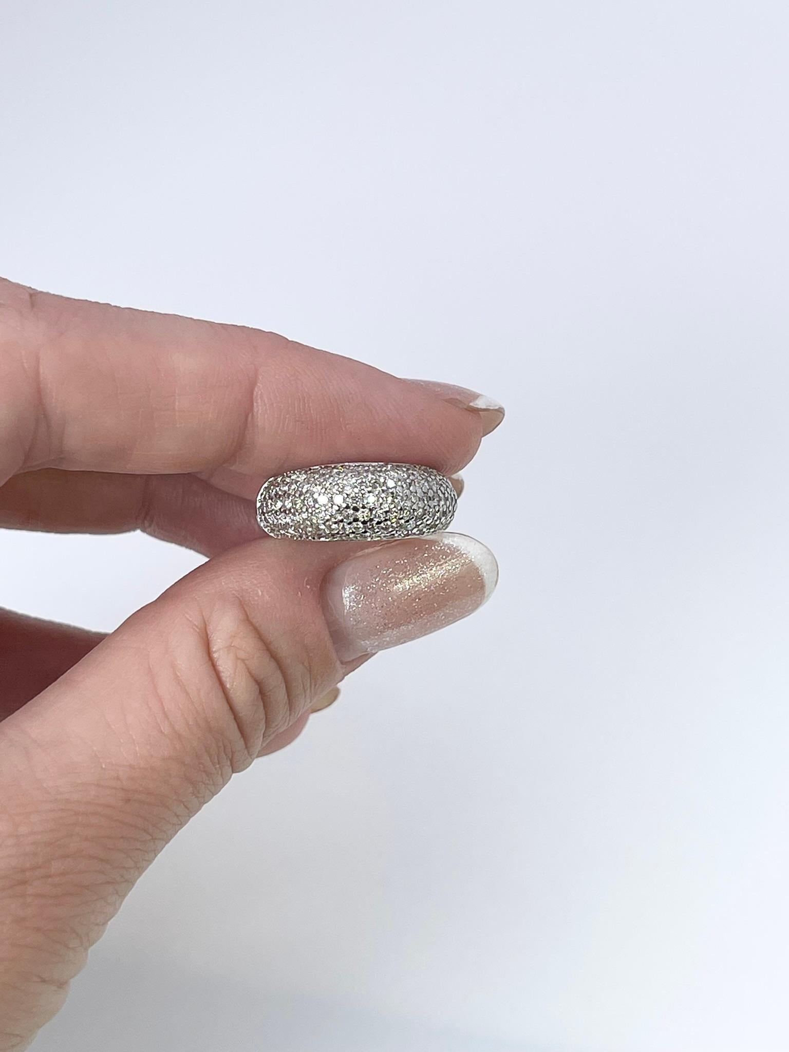 Pave Diamond Ring 14kt White Gold Wedding Band Stacking Luxury Pave Diamond Ring In New Condition For Sale In Jupiter, FL