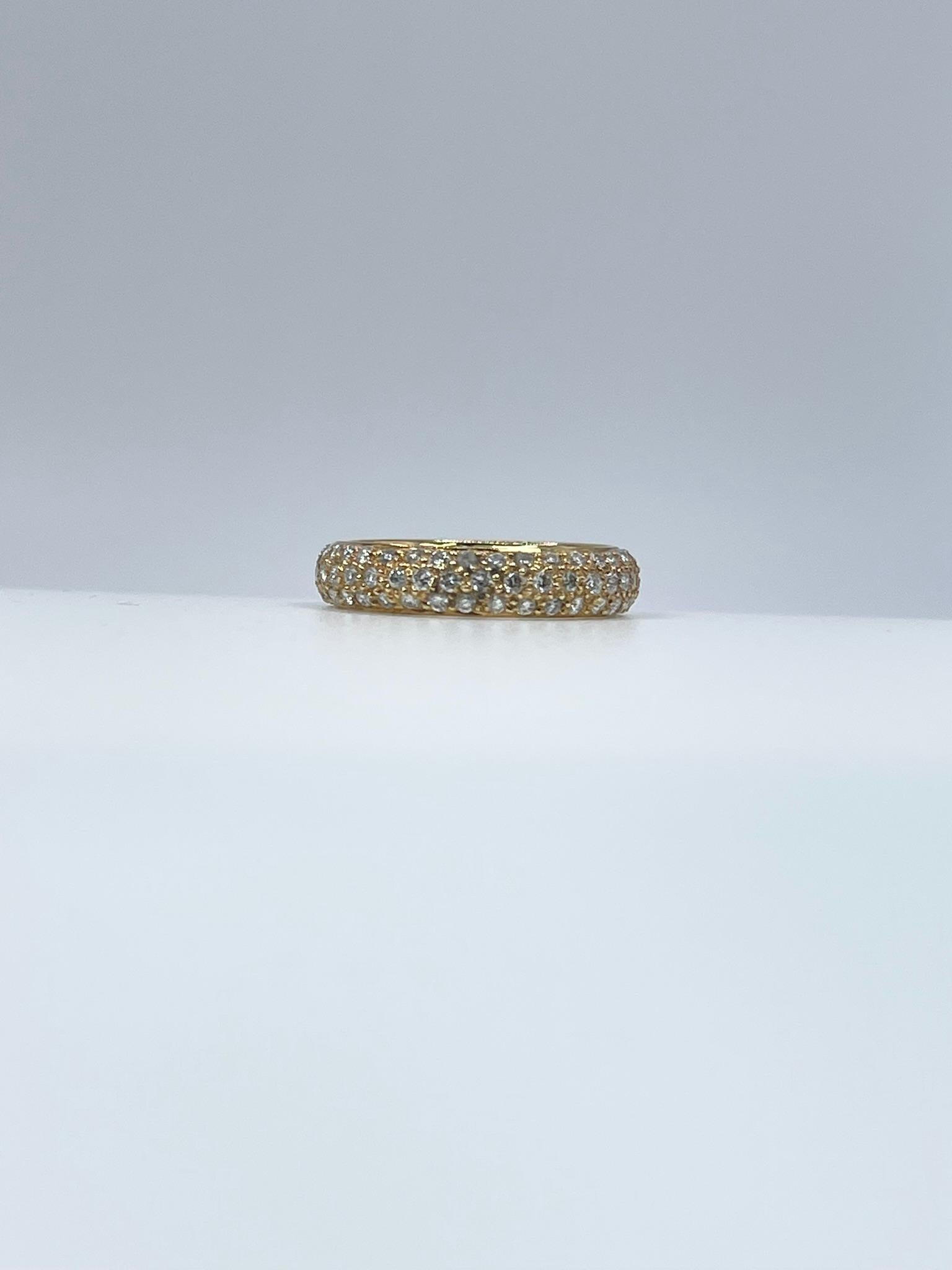 Pave Diamond Ring 18kt Yellow Gold Wedding Band Luxury Pave Diamond Ring Modern For Sale 1