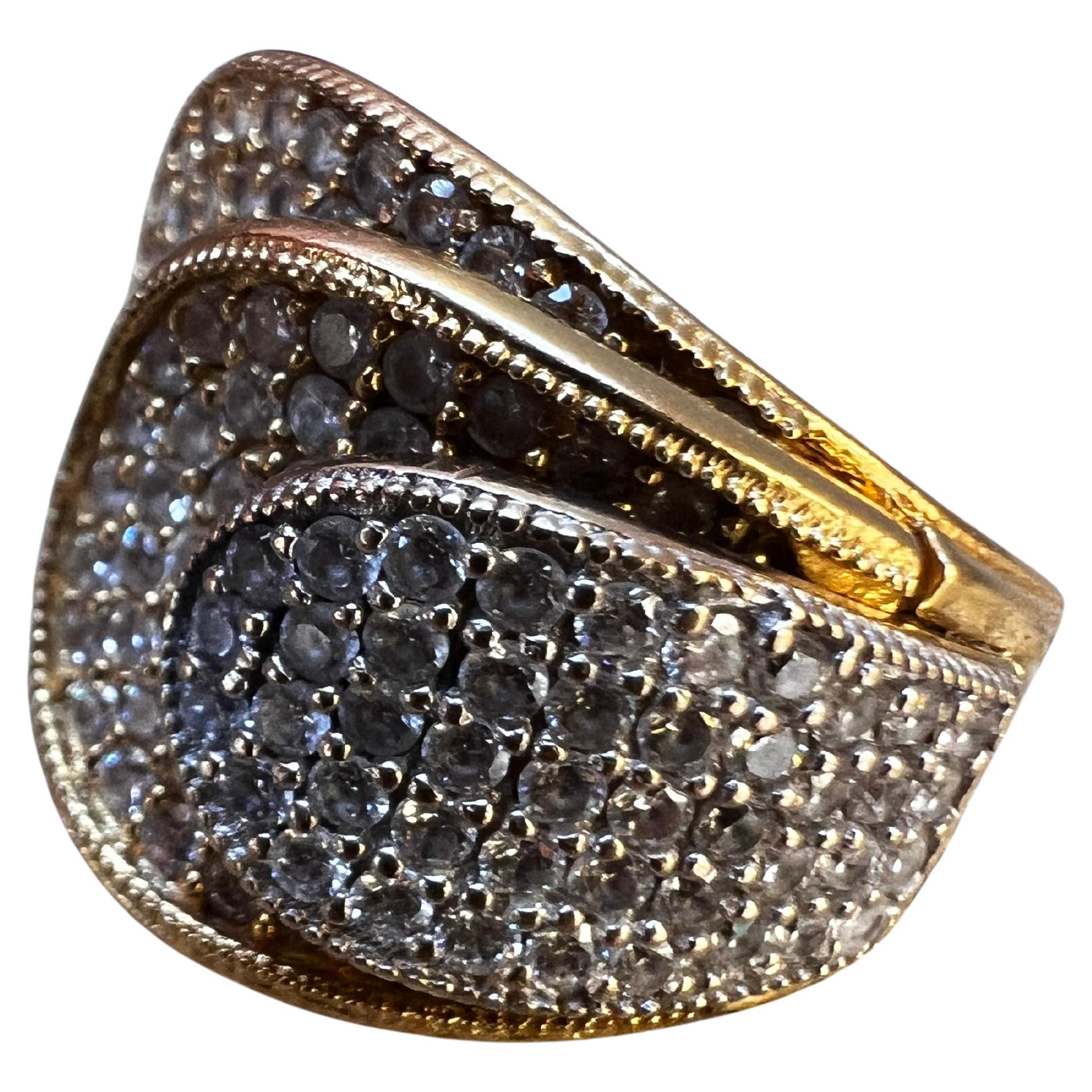 Anello con pavé di diamanti da 1,90 carati in oro giallo 18k Francia Vintage