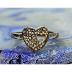 Anillo de diamantes con pavé Forma de corazón Anillo de diamantes de fantasía Plata 925 Regalo de cumpleaños.