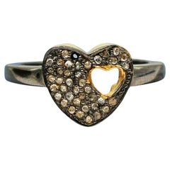 Pave Diamond Ring Heart Shape Fancy Diamond Ring 925 Silver Birthday's Gift.
