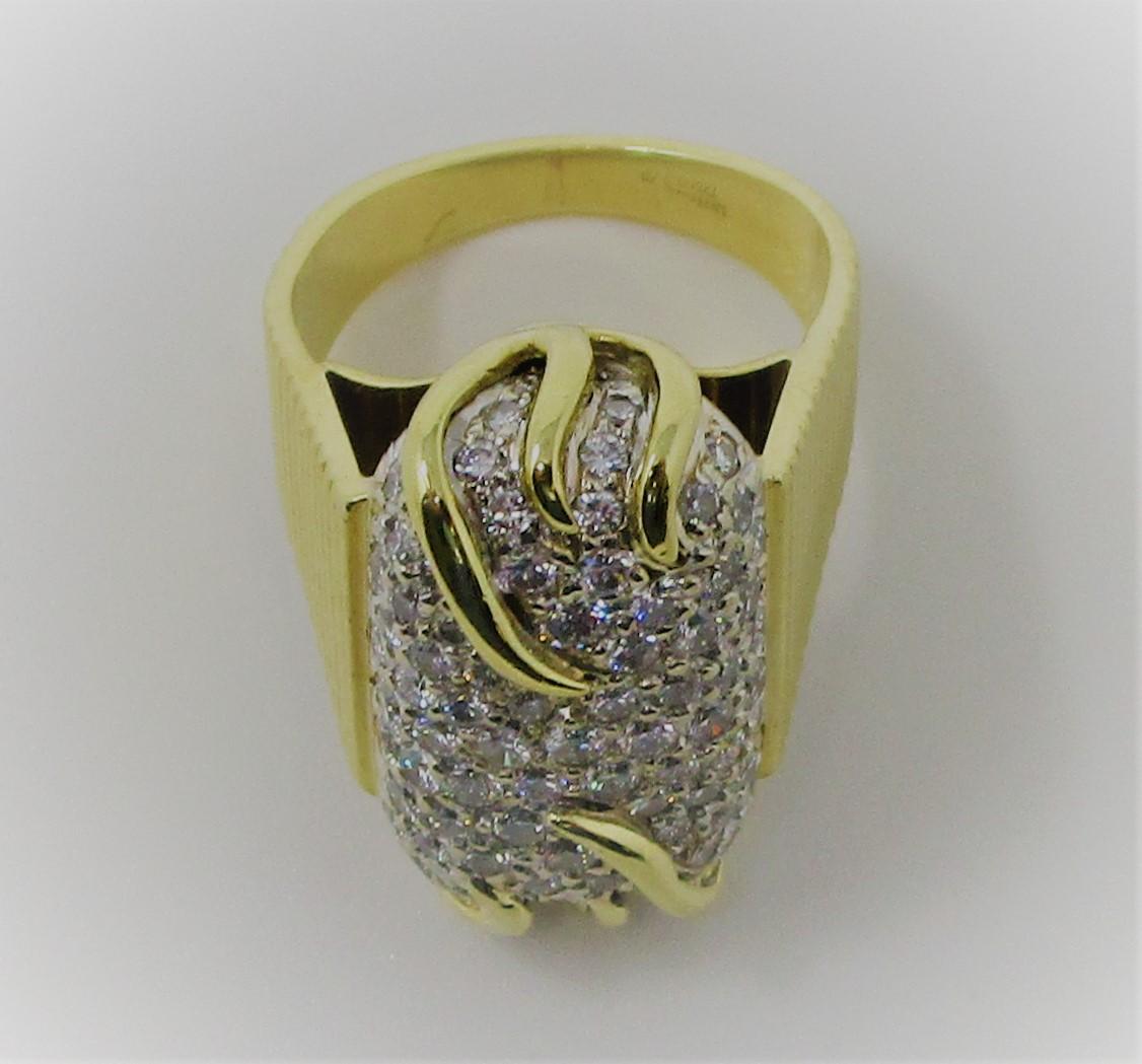 Women's or Men's Pave Diamond Ring in 18 Karat Yellow Gold