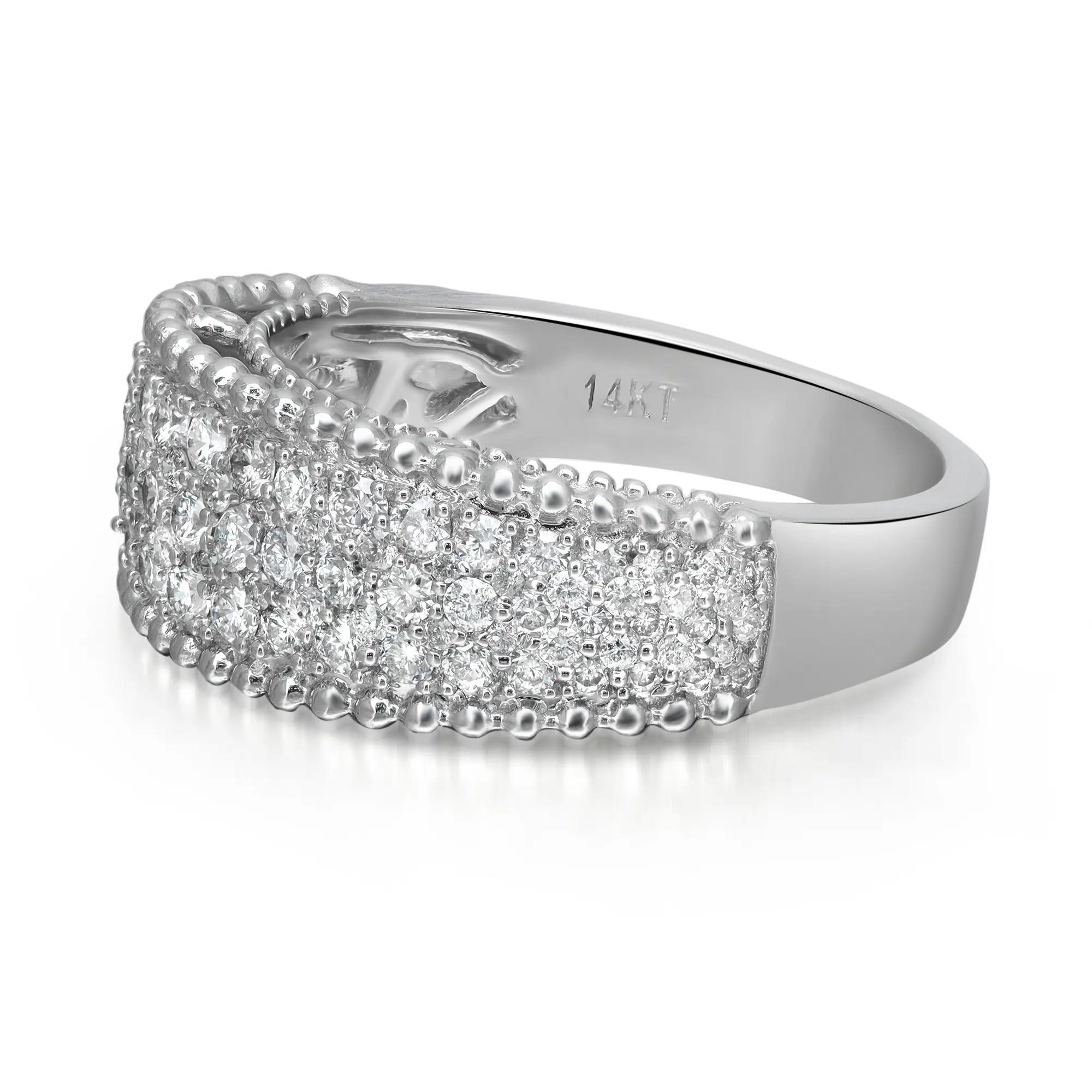 Modern Pave Diamond Ring Round Cut 14K White Gold 1.00 Cttw For Sale