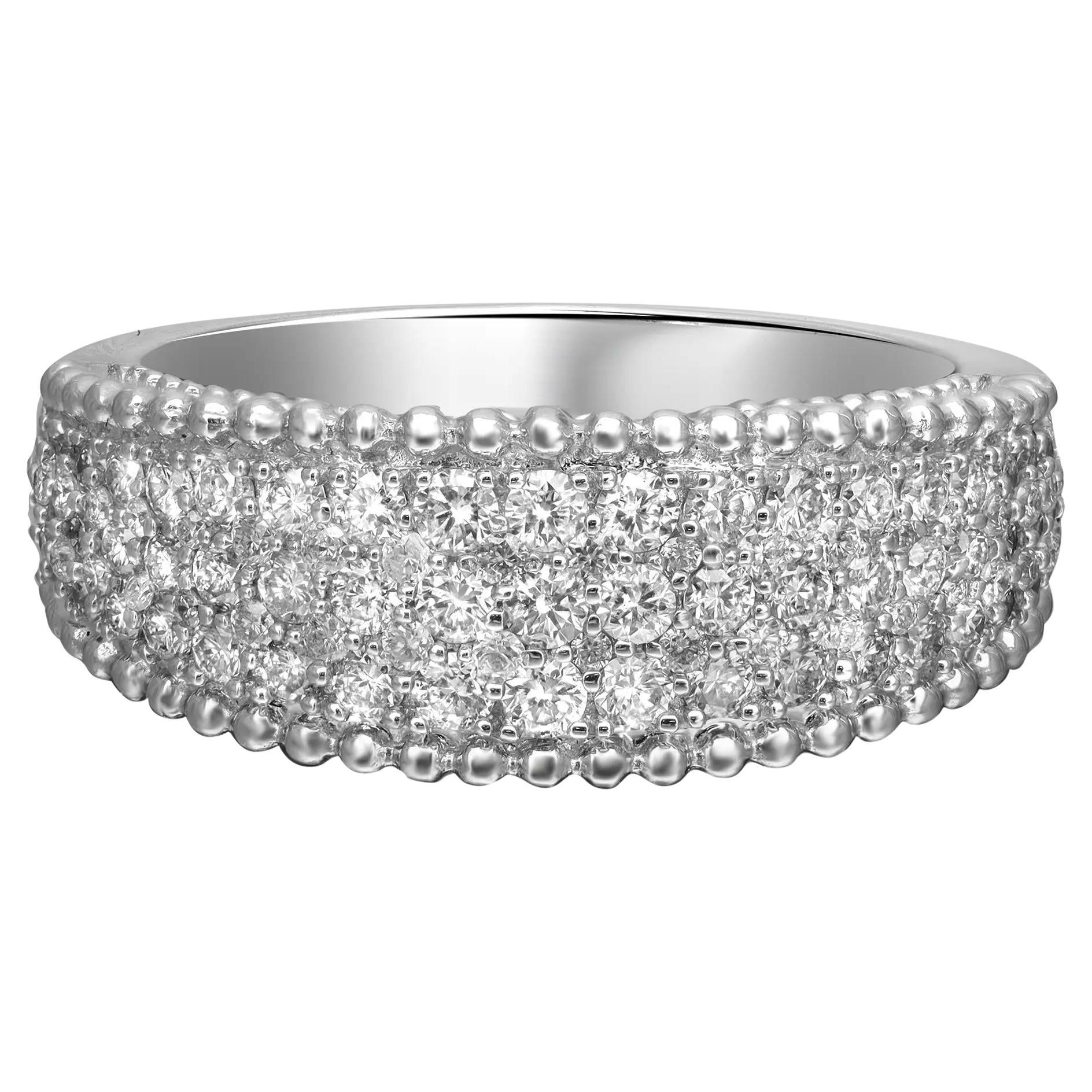 Pave Diamond Ring Round Cut 14K White Gold 1.00 Cttw For Sale